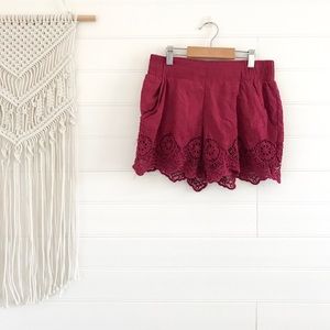 Magenta Flowy Shorts with Crochet Trim